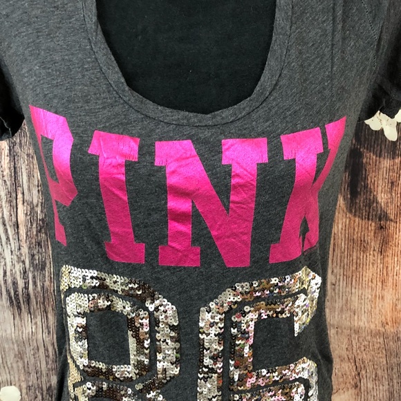 *SOLD!* (PINK VS) Grey and Pink 86 Sequined Top - Picture 4 of 4